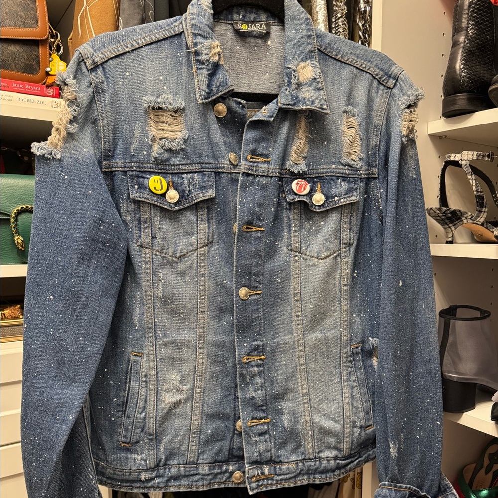 Sojara Rolling Stones Denim Distressed Jacket